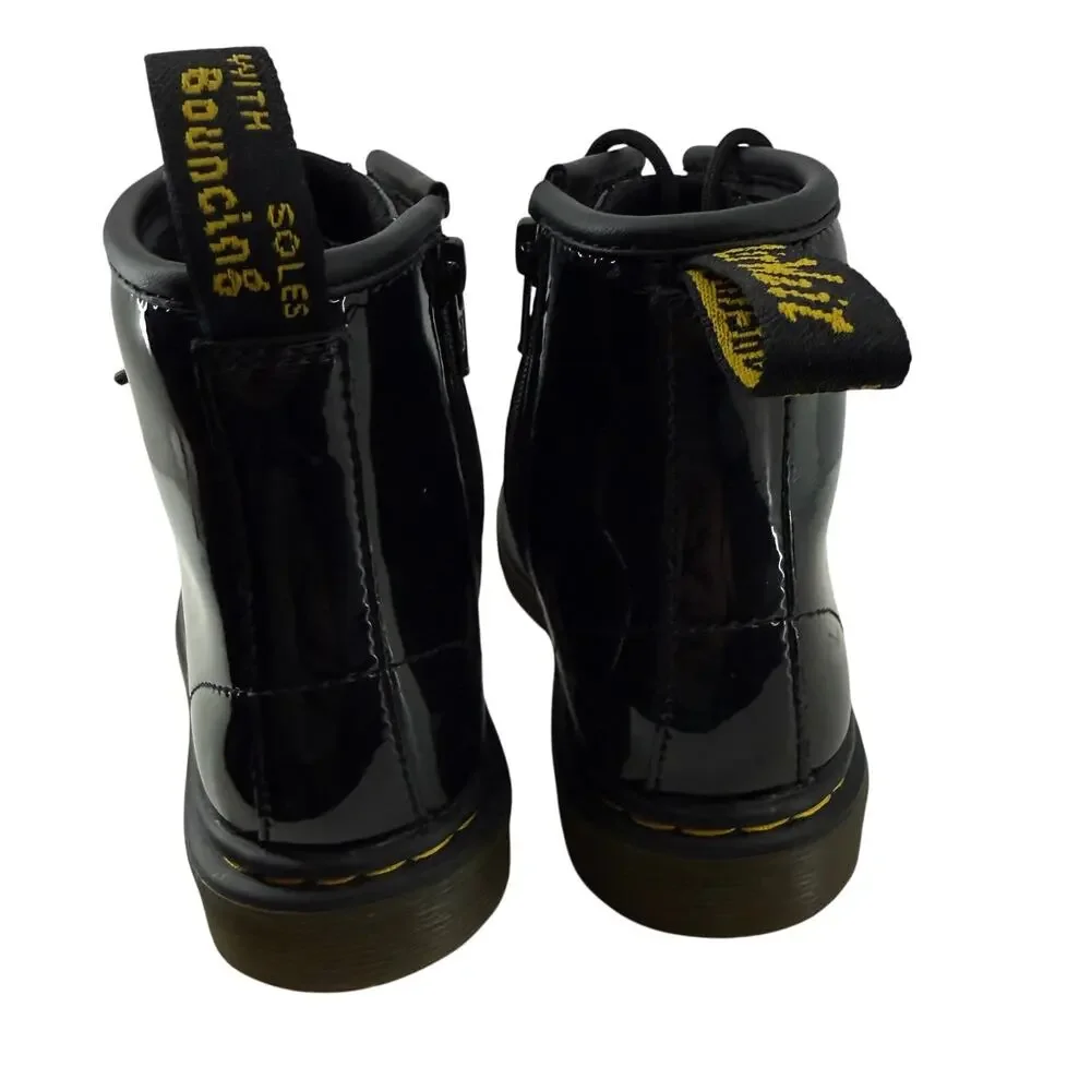 Dr. Martens Toddler Black Patent Leather Lace Up Combat Boots Size 9